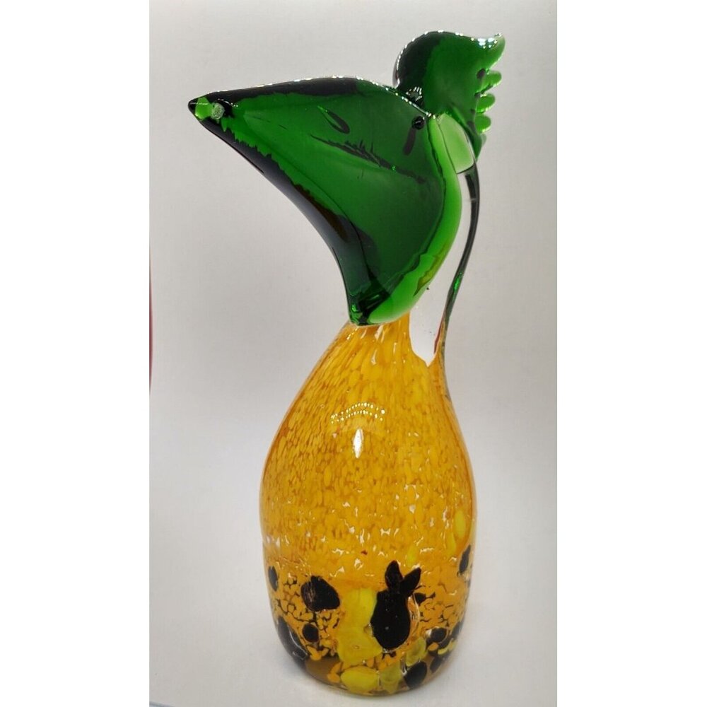 Yellow Toucan Glass Bird  Figurine Paperweight, Hand blown Glass, Murano Style